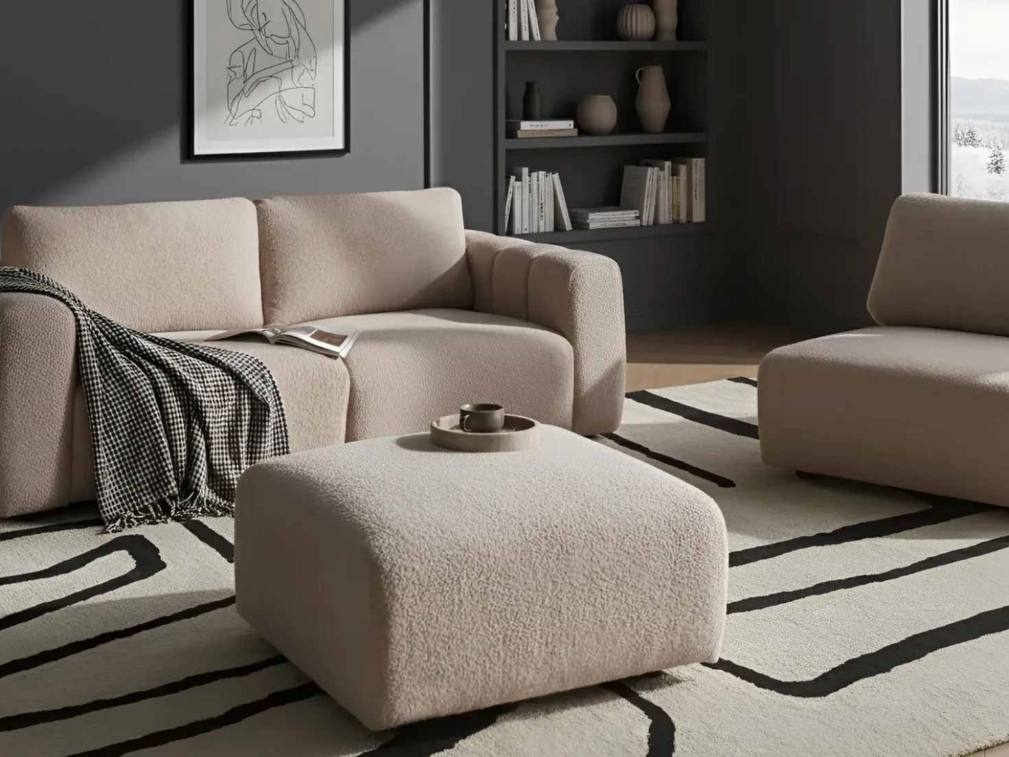 Ottomana KIVVIK Bouclé Beige