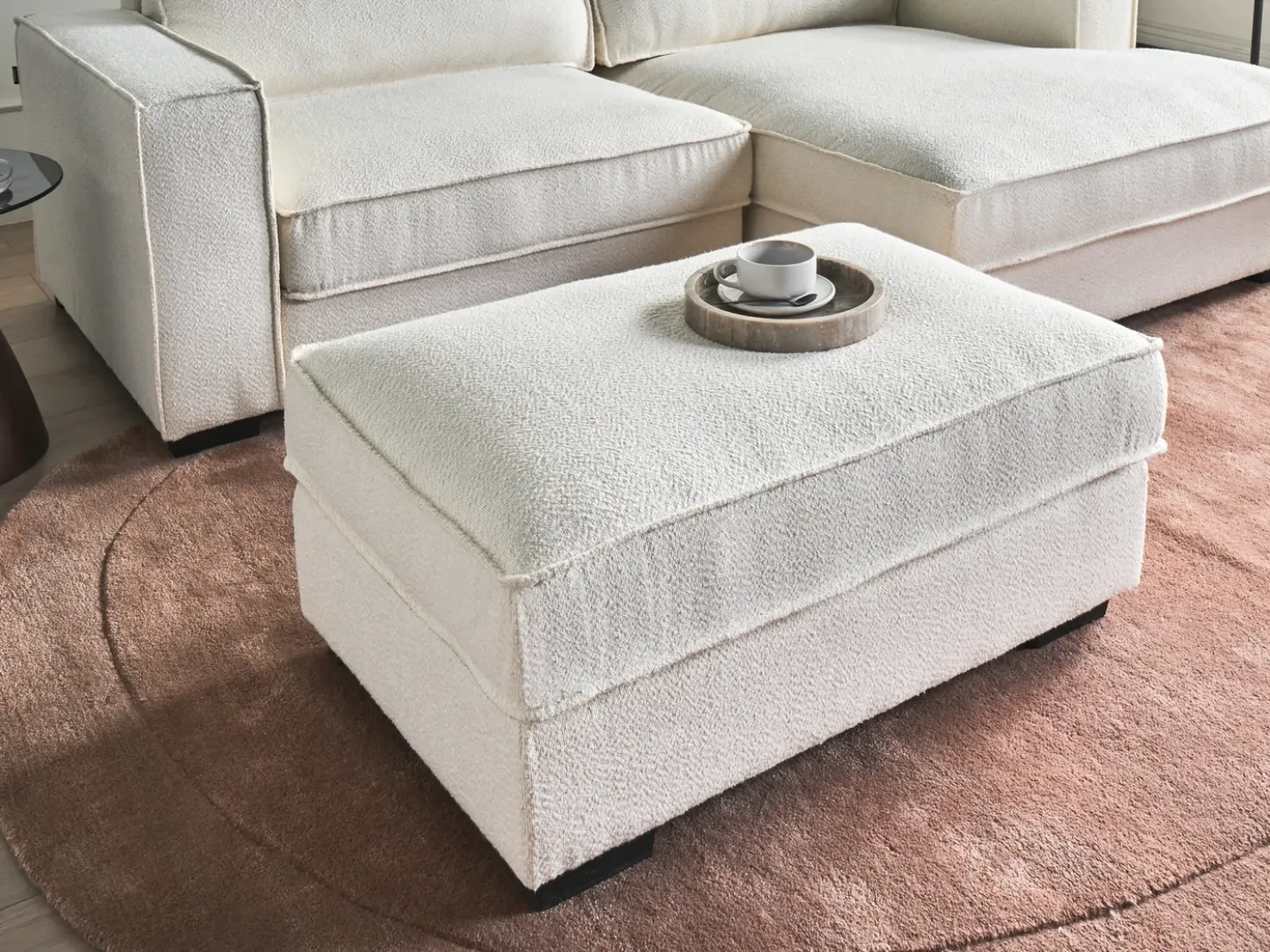 Ottomana KOLDING Bouclé Beige chiaro