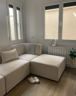 Ottomana LEMVIG Velluto a coste Beige chiaro