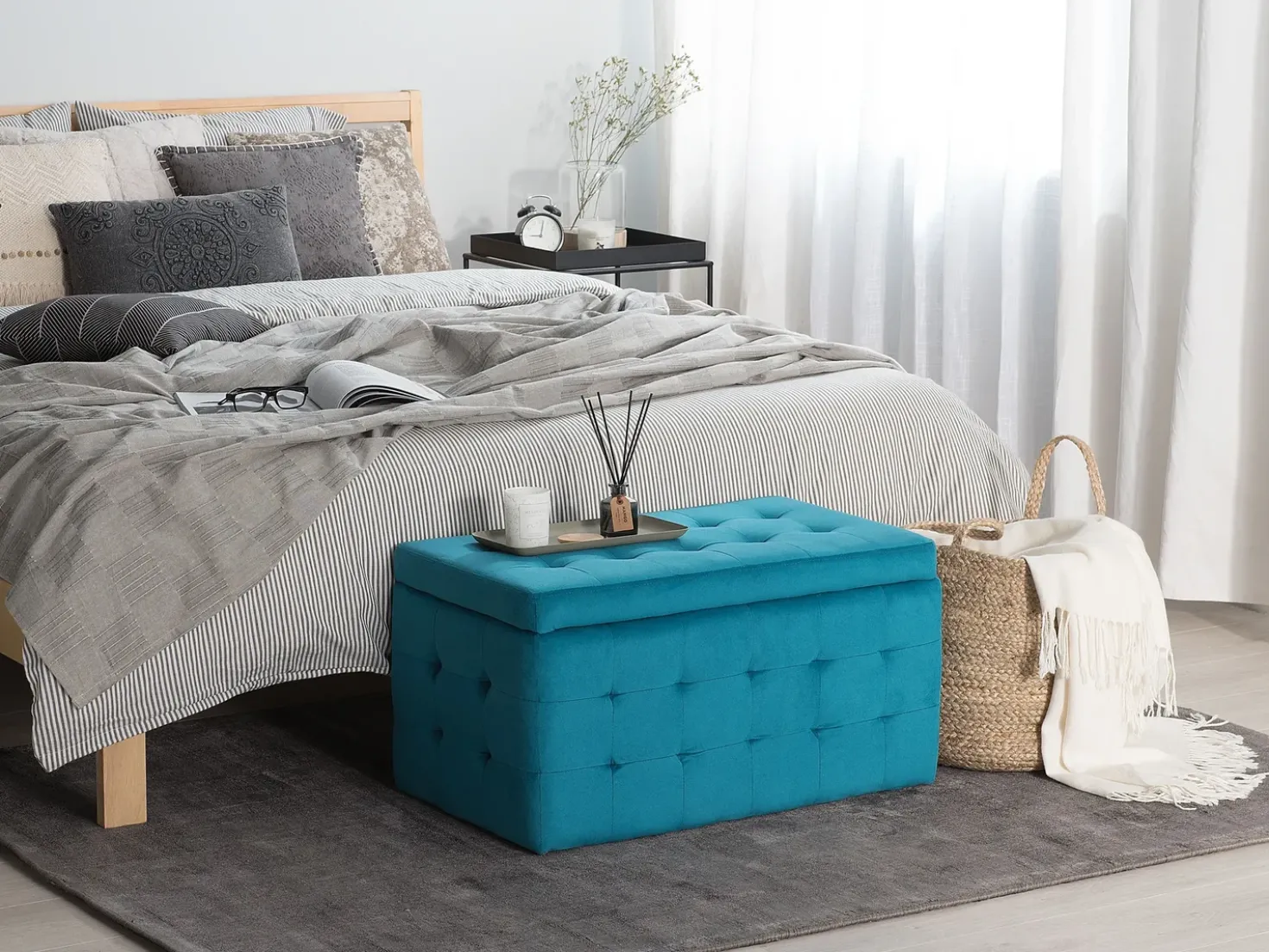 Ottomano contenitore MICHIGAN Velluto Blu oltremare