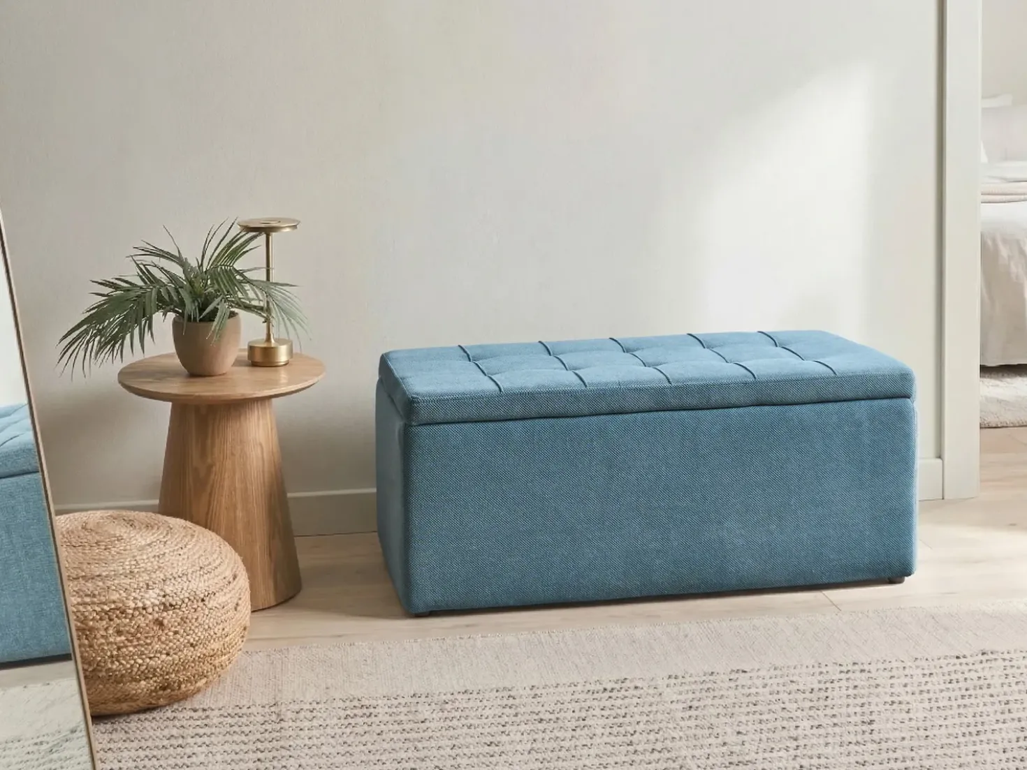 Ottomano contenitore OREM Tessuto 100 cm 40 cm Blu