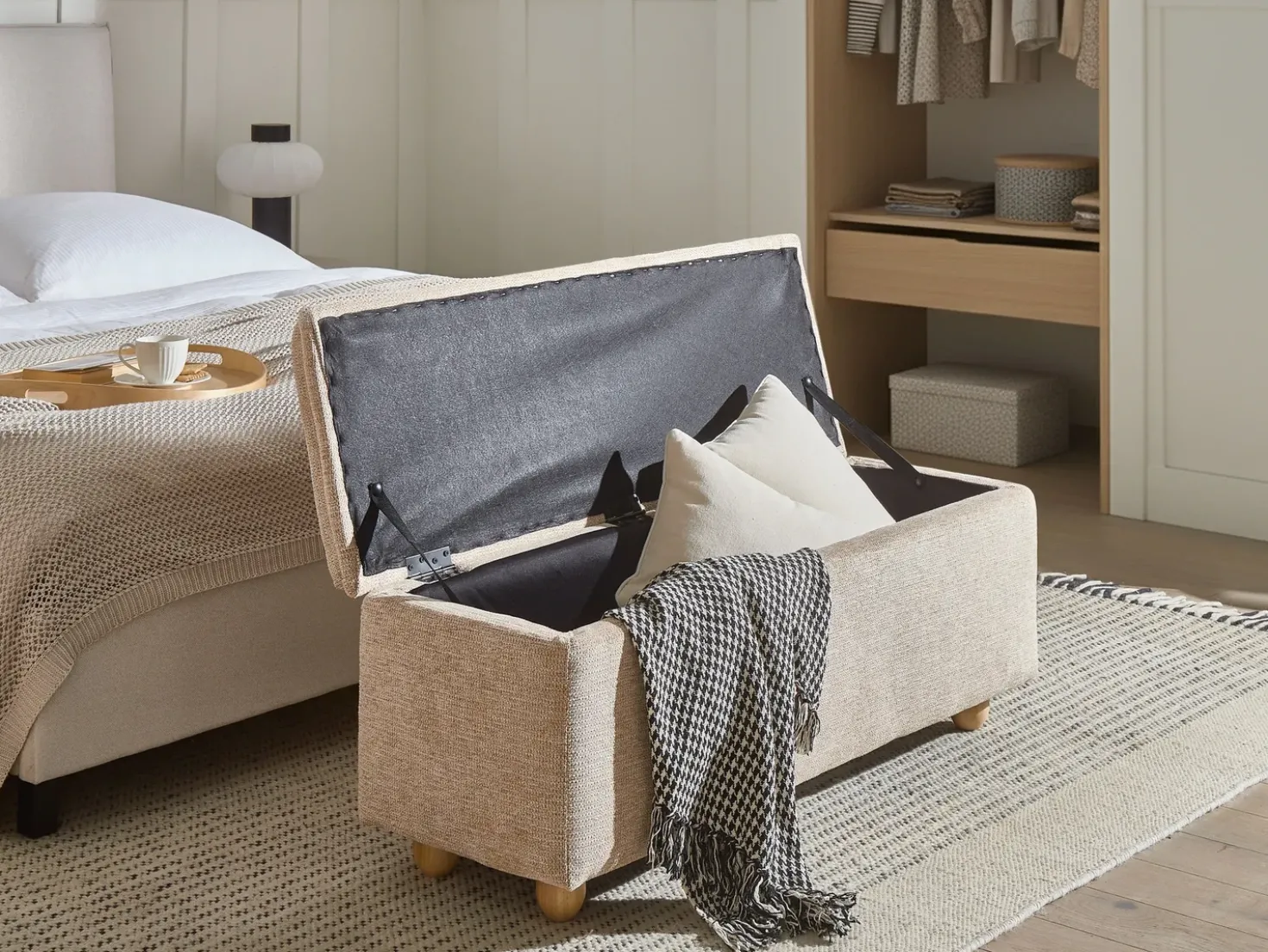 Panca contenitore imbottita SALIDA Tessuto Beige