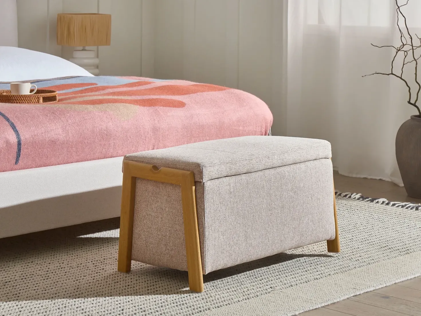 Panca contenitore imbottita EDLAND Tessuto Beige
