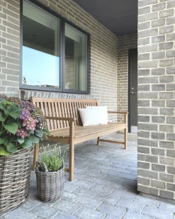 Panca da giardino con cuscino VIVARA 160 cm Legno di acacia certificato Frassino chiaro Rosso scuro