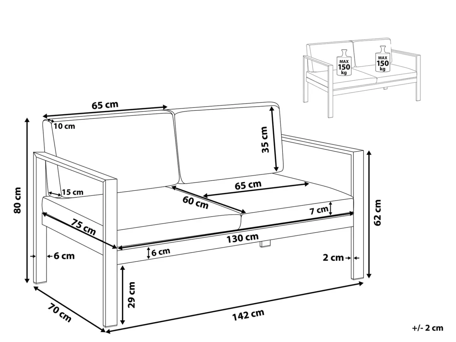 Panca da giardino con cuscino SALERNO 142 cm Metallo Grigio scuro