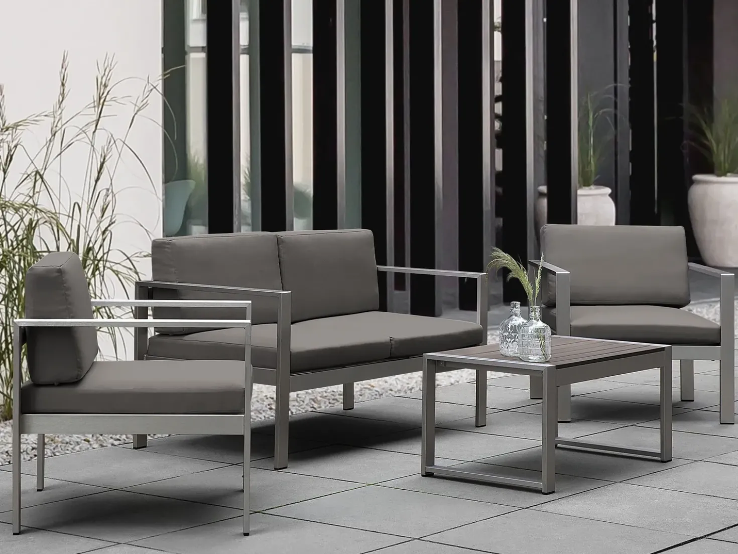 Panca da giardino con cuscino SALERNO 142 cm Metallo Grigio scuro