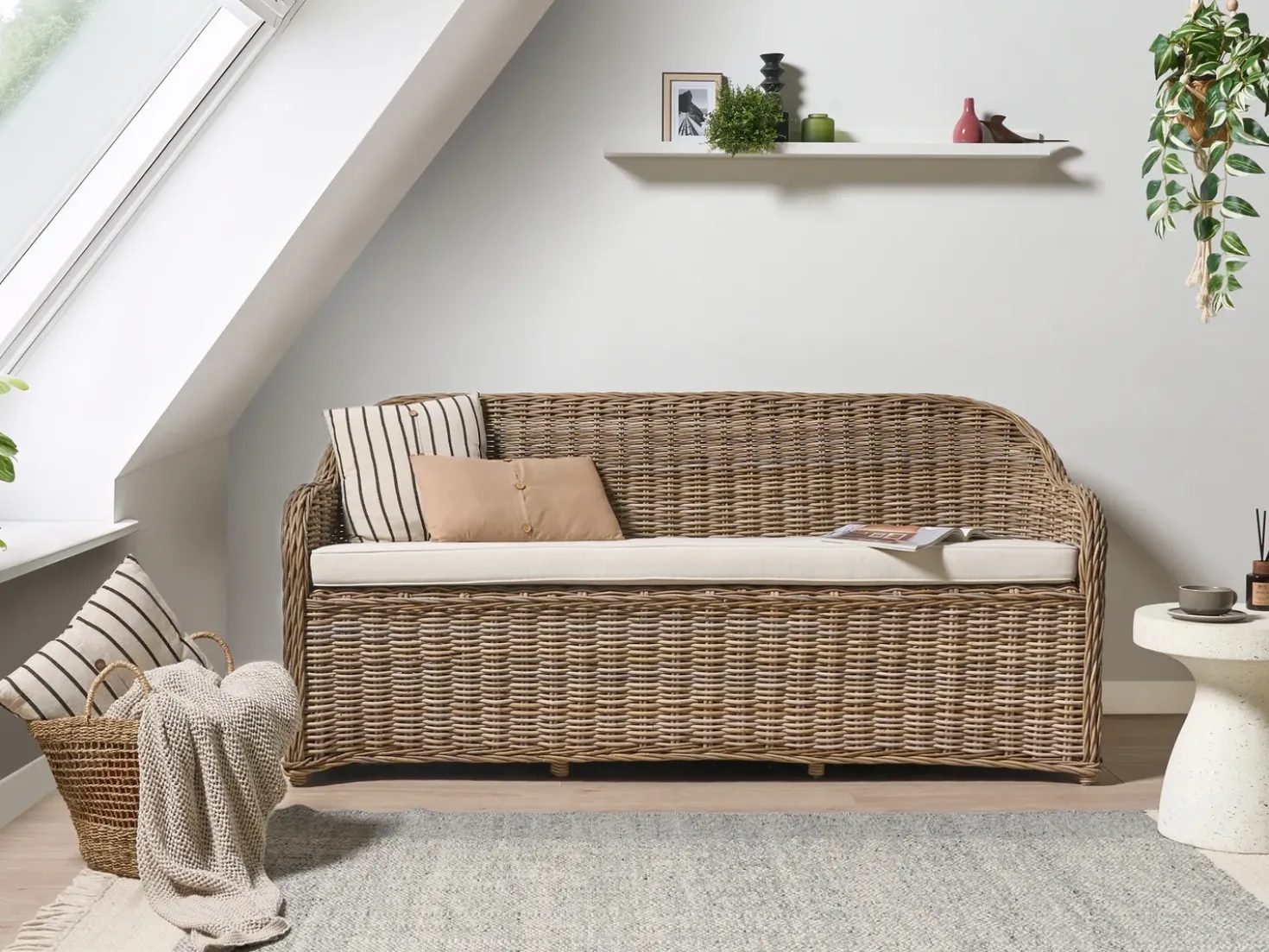 Panca da giardino con cuscino SUSUA 189 cm Rattan Naturale