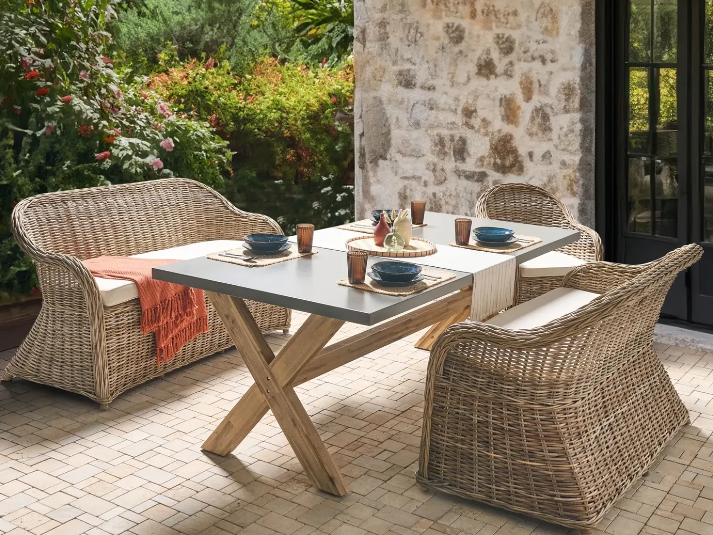 Panca da giardino con cuscino SUSUA 141 cm Rattan Naturale