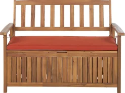 Panca da giardino con cuscino SOVANA 120 cm con contenitore Legno d'acacia Rosso