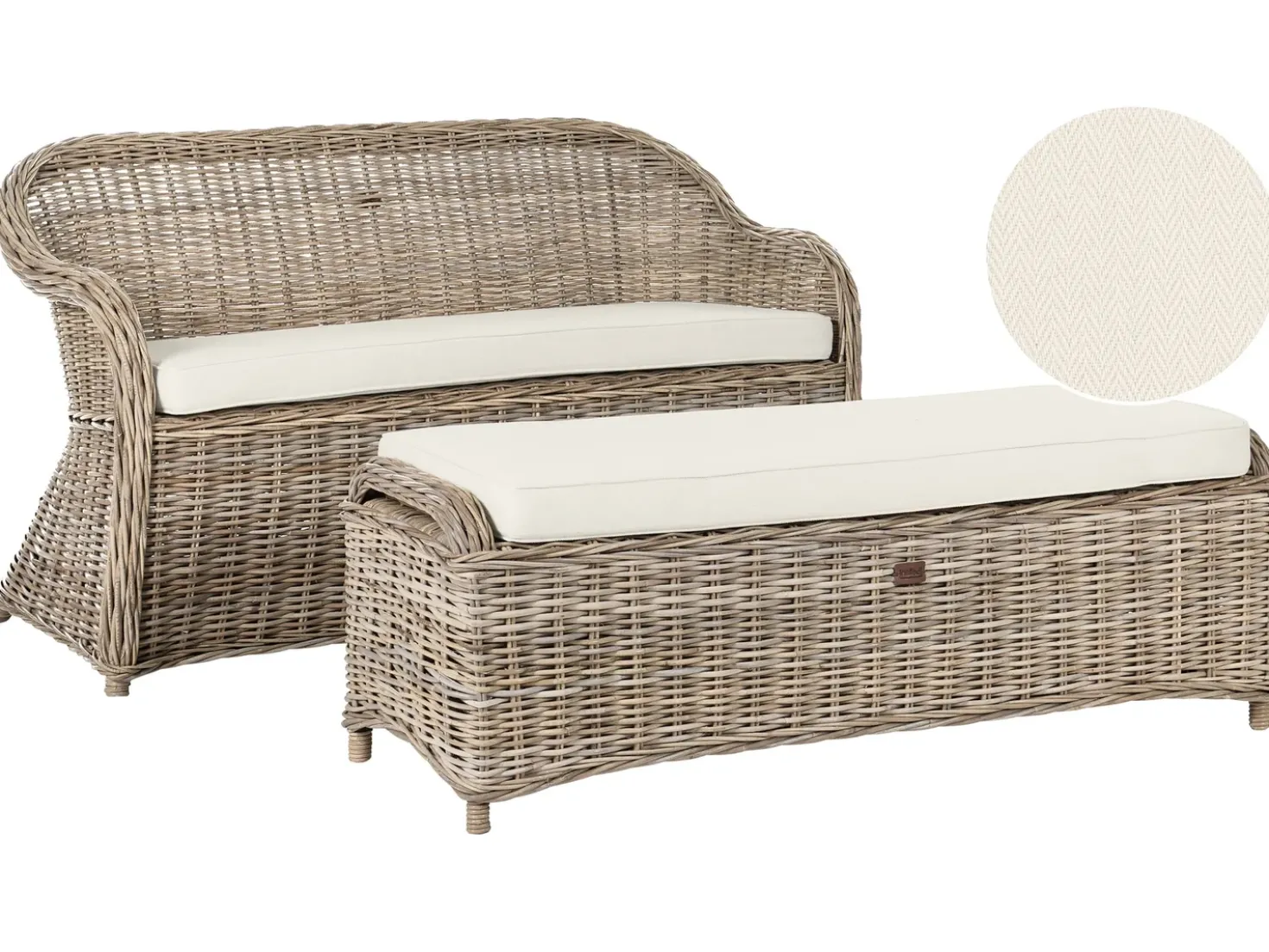 Panca da giardino con cuscino SUSUA 150 cm con ottomana Rattan Naturale