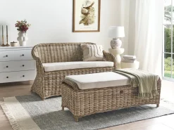 Panca da giardino con cuscino SUSUA 150 cm con ottomana Rattan Naturale