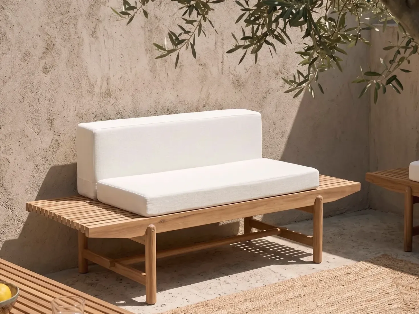 Panca da giardino con cuscino GIAVENO 135 cm Legno d'acacia Bianco sporco
