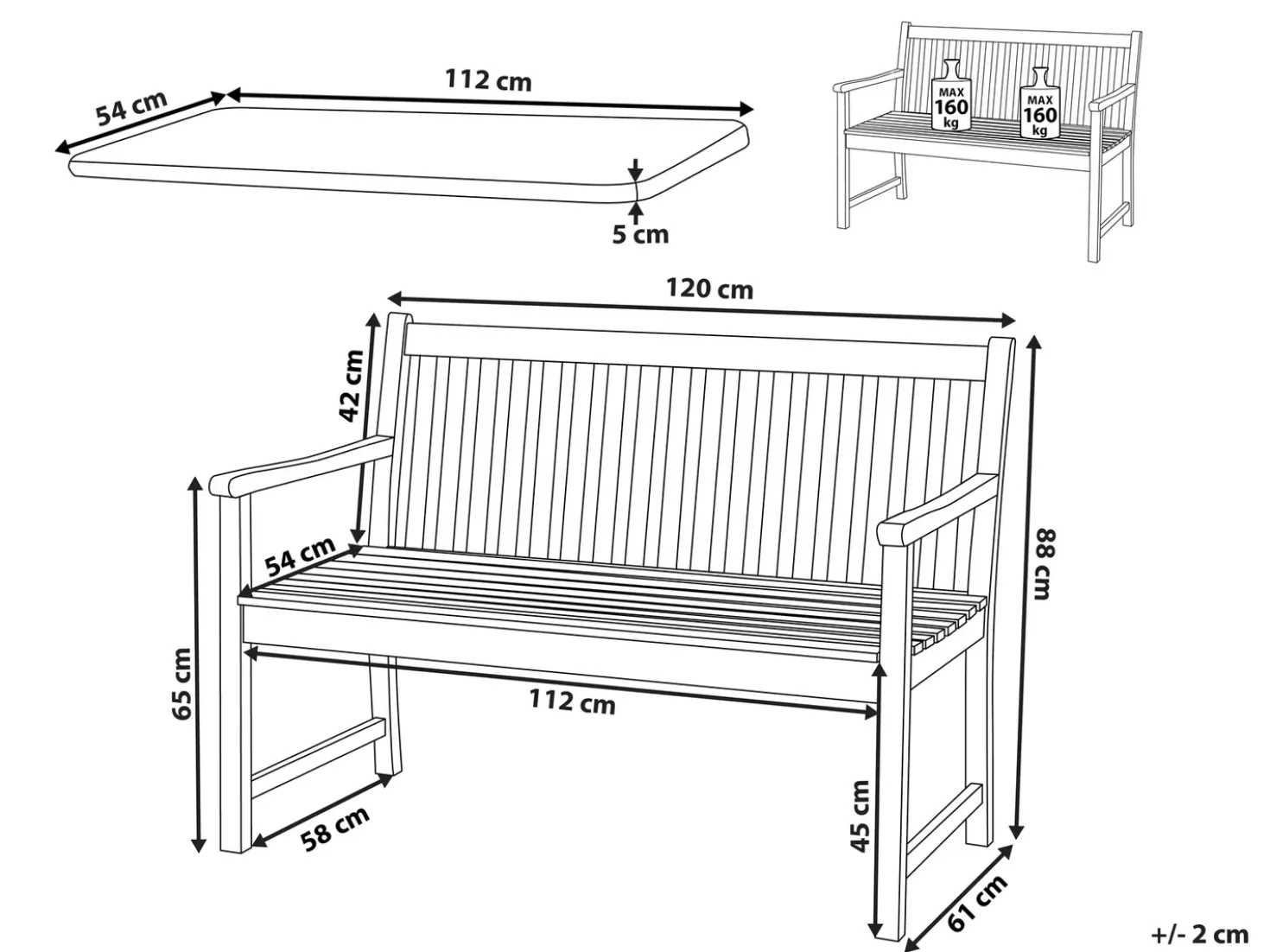Panca da giardino con cuscino VIVARA 120 cm Legno di acacia certificato Blu marino