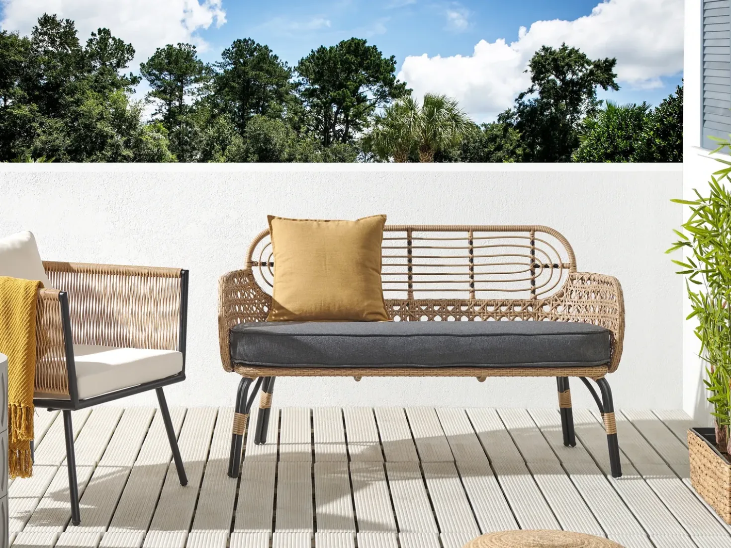 Panca da giardino con cuscino PRATELLO 122 cm Rattan sintetico (PE) Naturale