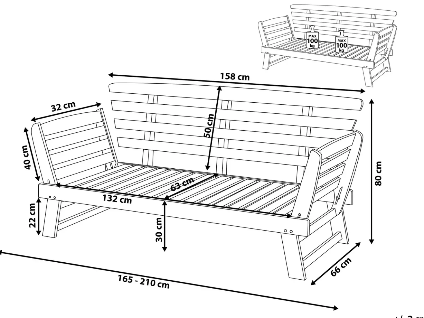 Panca da giardino con cuscino PORTICI 210 cm Legno d'eucalipto Marrone chiaro/Tortora
