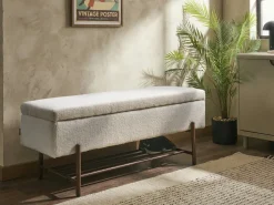 Panca porta scarpe VAIL Bouclé Bianco sporco con contenitore