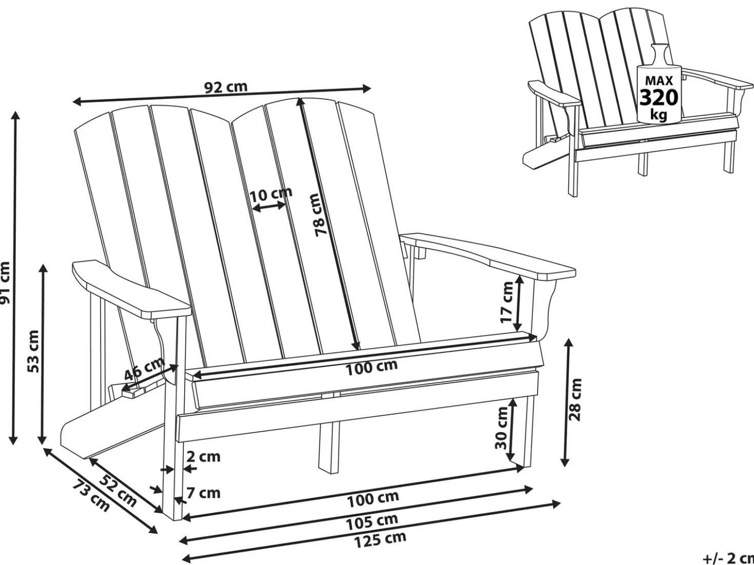 Panchina da giardino ADIRONDACK 125 cm Rosso