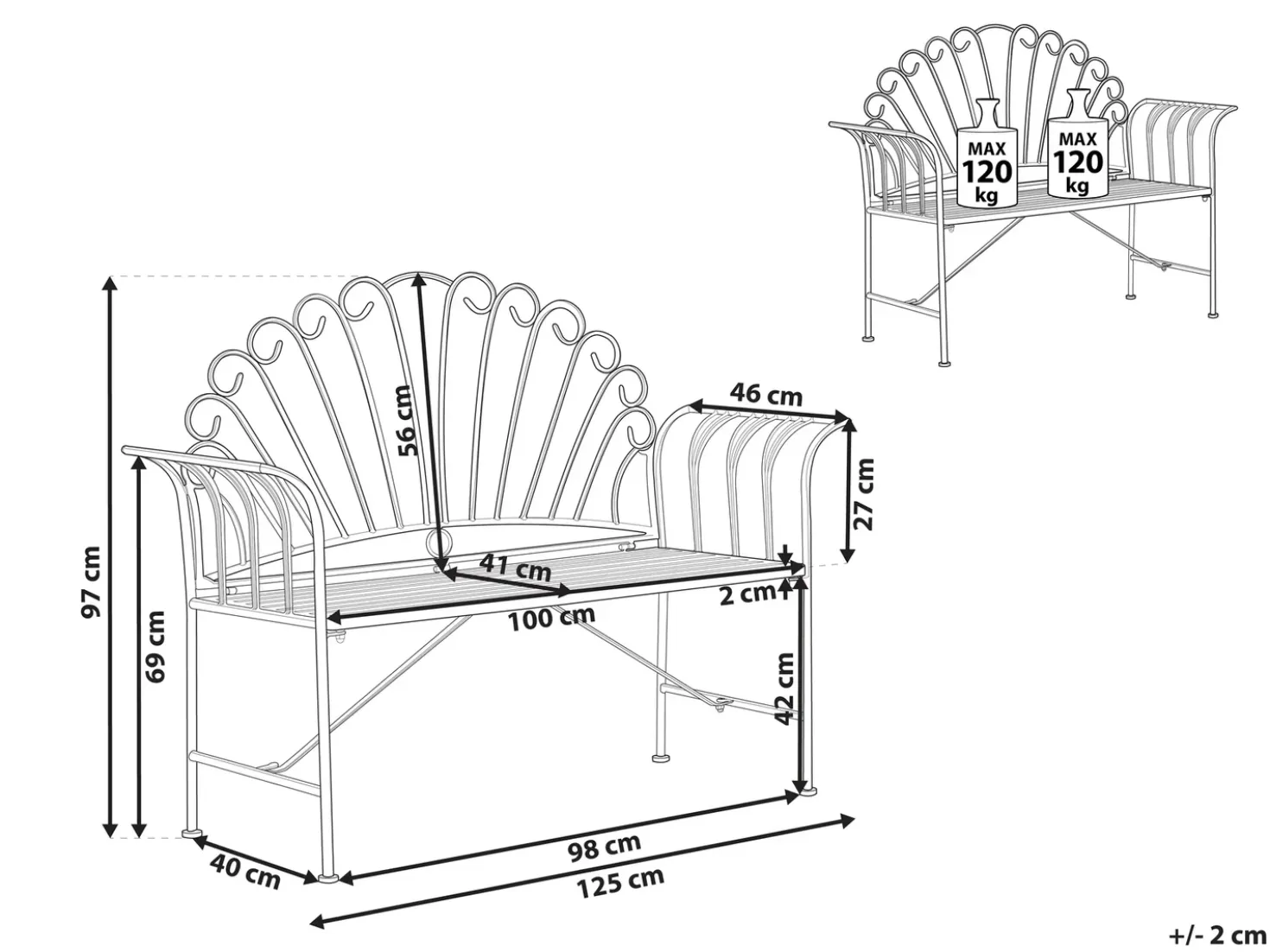 Panchina da giardino CAVINIA 125 cm Metallo Bordeaux
