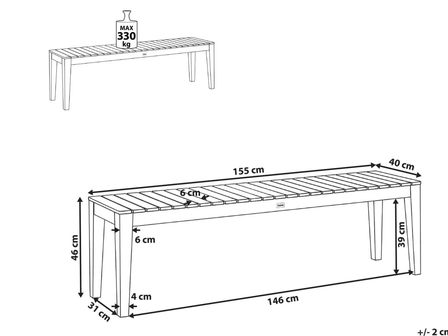 Panchina da giardino CHIOGGIA 155 cm Legno di acacia certificato Marrone chiaro