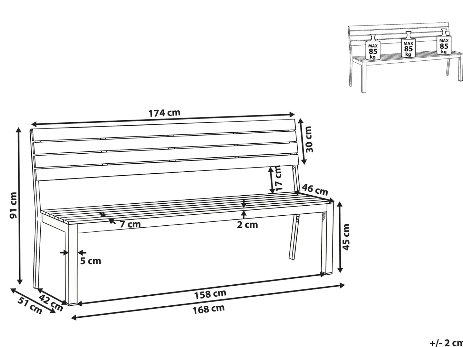 Panchina da giardino COMO 174 cm Beige