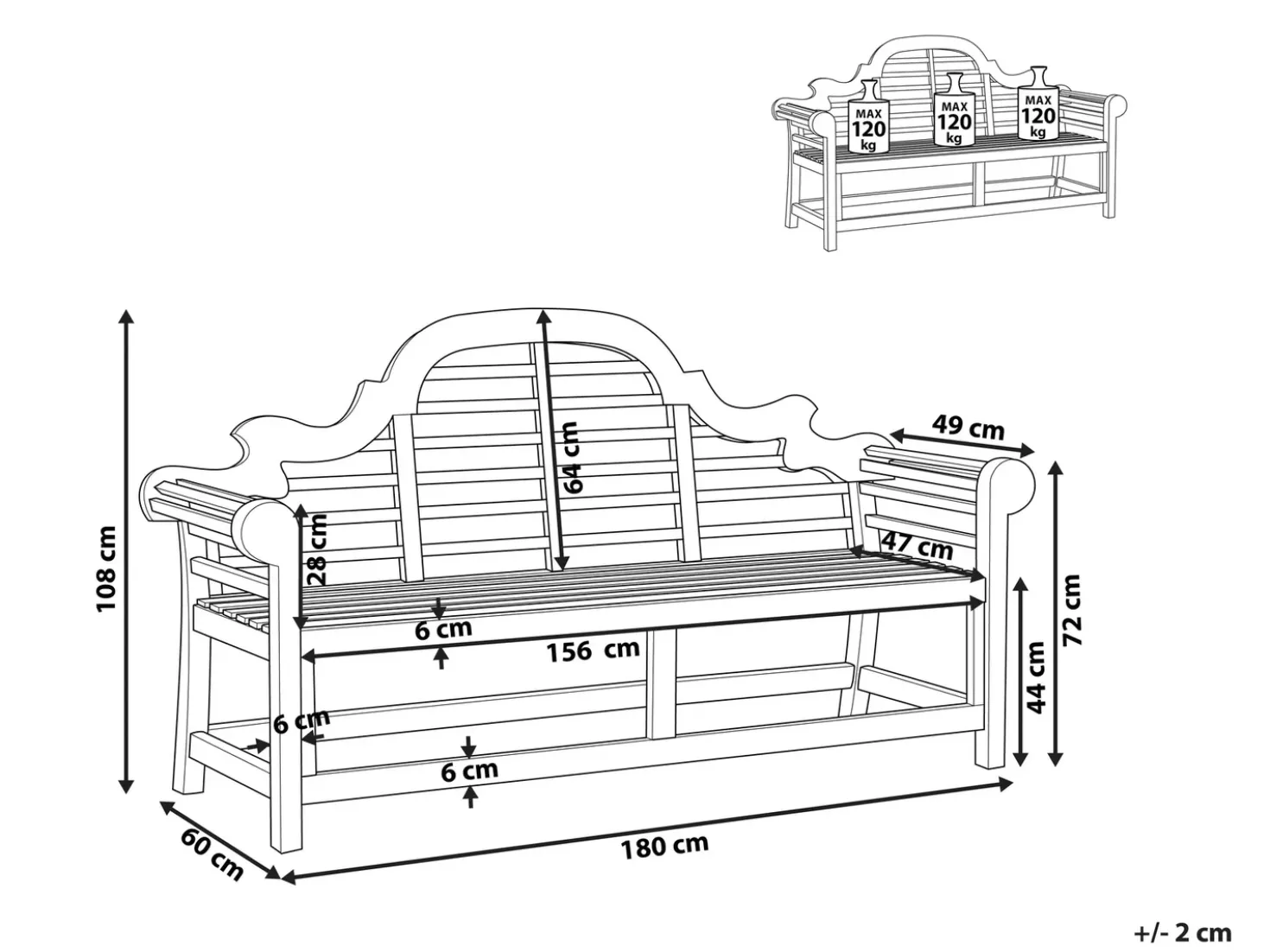 Panchina da giardino MARLBORO 180 cm Legno d'acacia Marrone chiaro