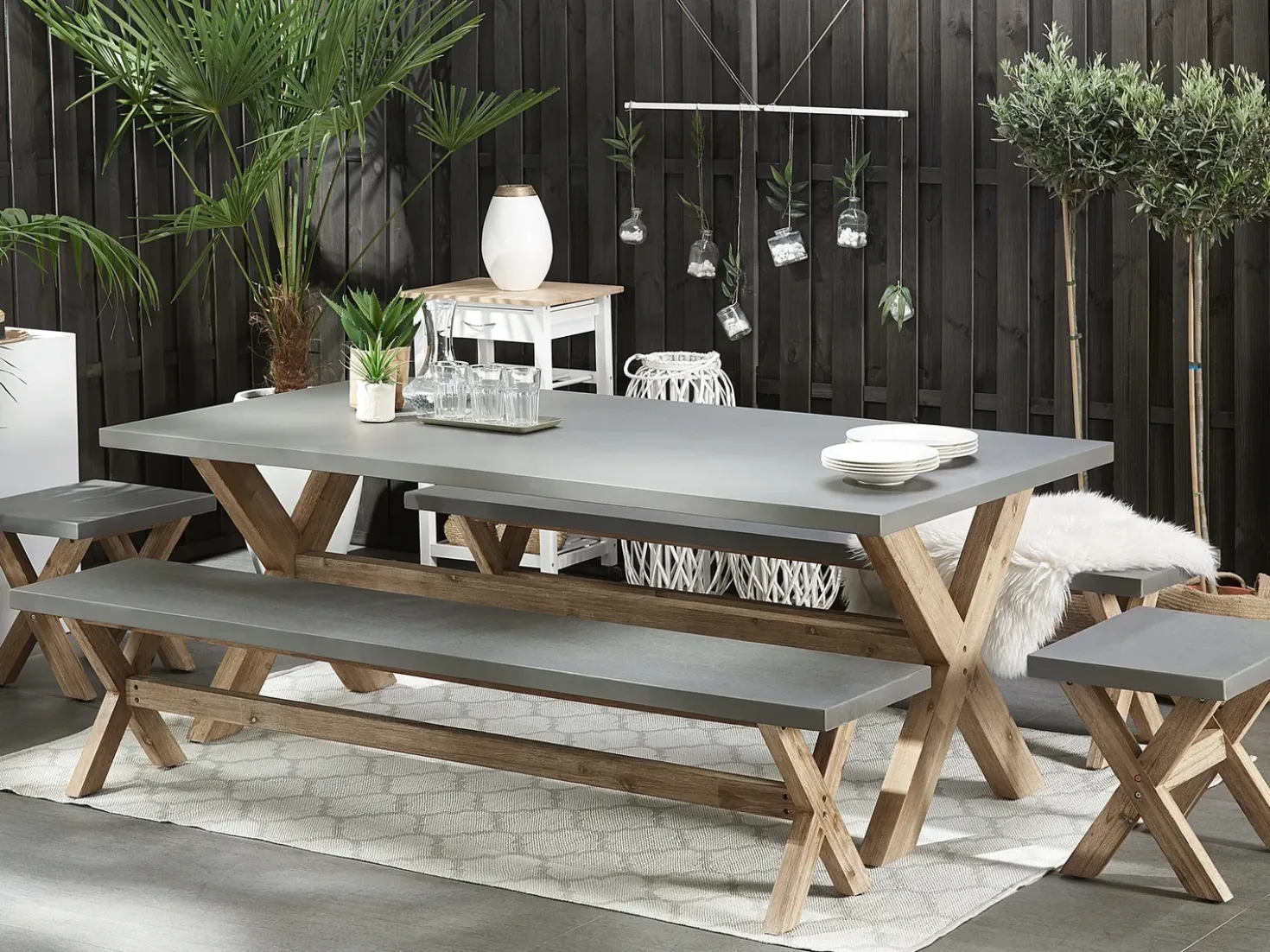 Panchina da giardino OLBIA 200 cm Cemento Grigio