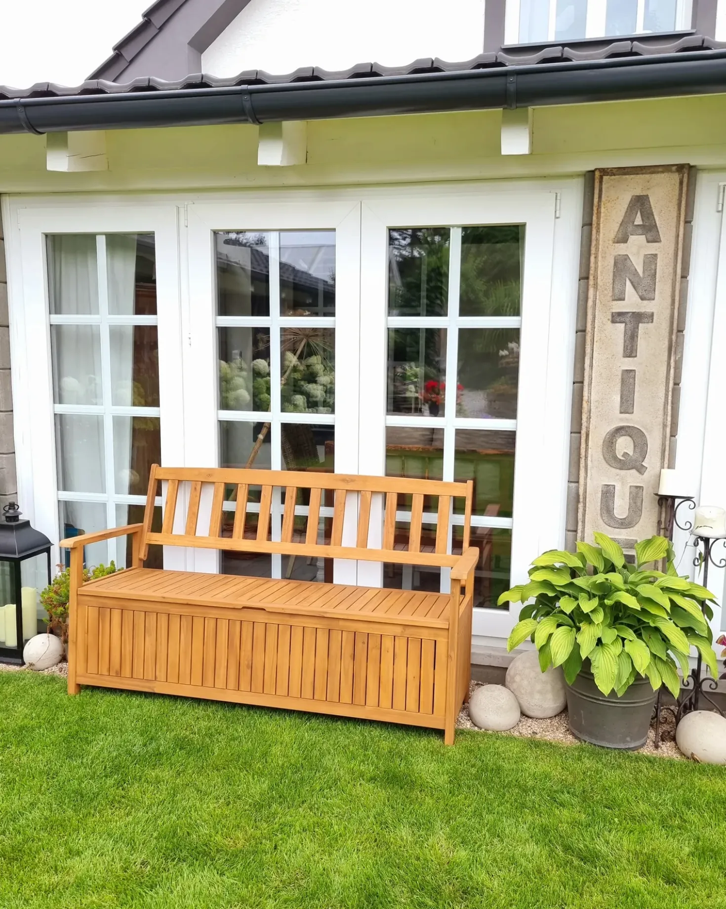 Panchina da giardino SOVANA 160 cm con contenitore Legno d'acacia Marrone