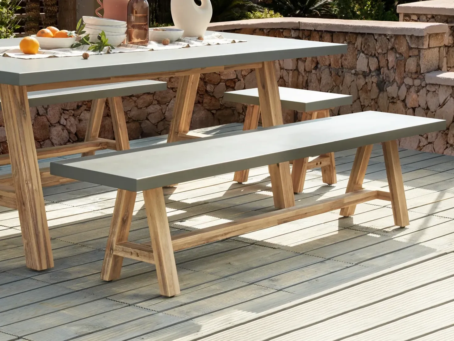 Panchina da giardino TONNARE 200 cm Cemento Grigio