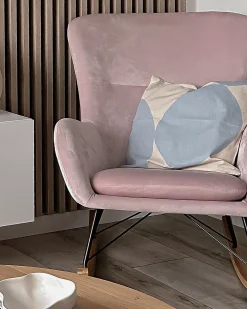 Poltrona a dondolo ELLAN Velluto Rosa