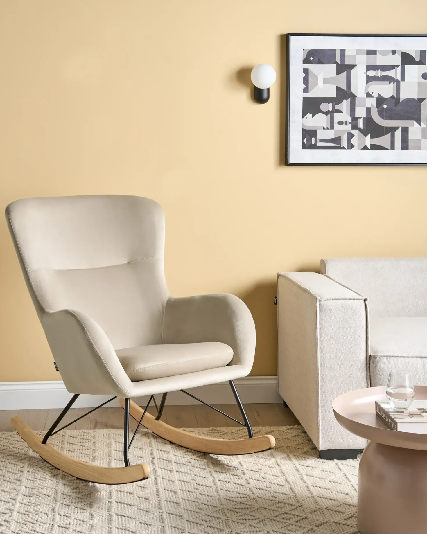 Poltrona a dondolo ELLAN Velluto Beige