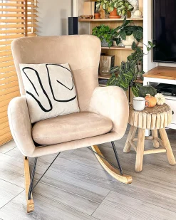 Poltrona a dondolo ELLAN Velluto Beige