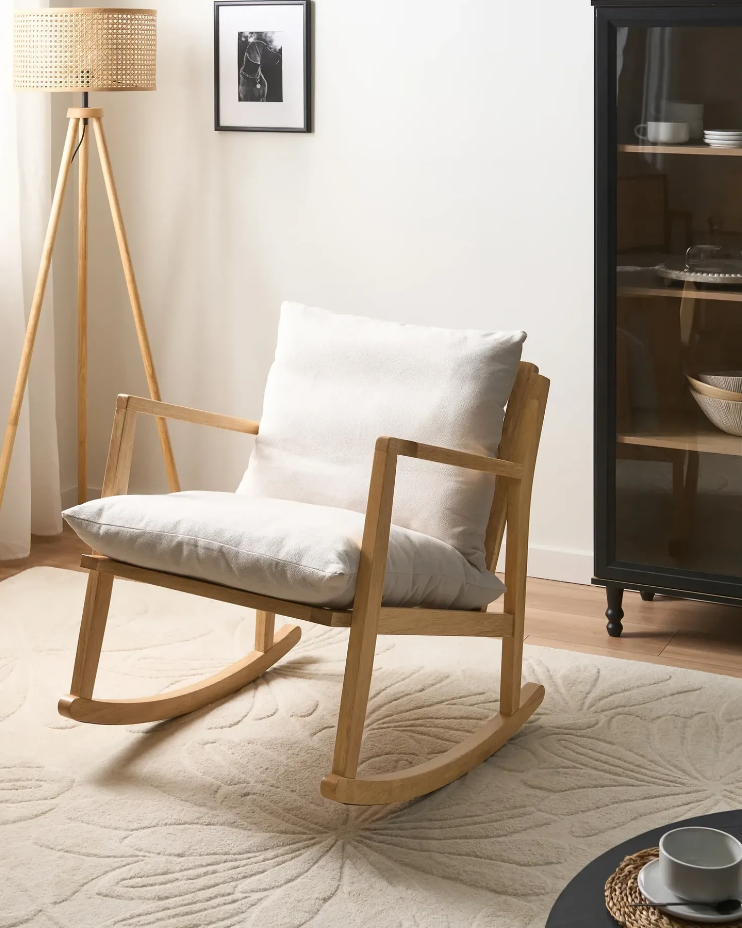 Poltrona a dondolo KJEVIK Legno Marrone chiaro/Beige chiaro
