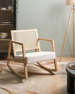 Poltrona a dondolo LEIDY Legno Marrone chiaro/Beige chiaro