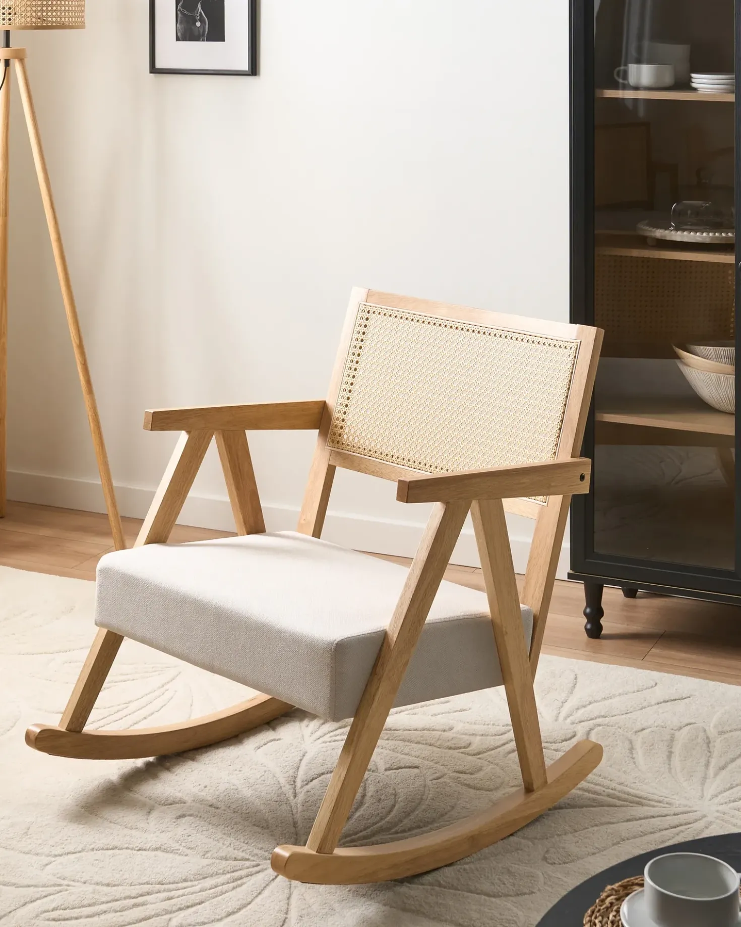 Poltrona a dondolo RYA Legno Marrone chiaro/Beige chiaro