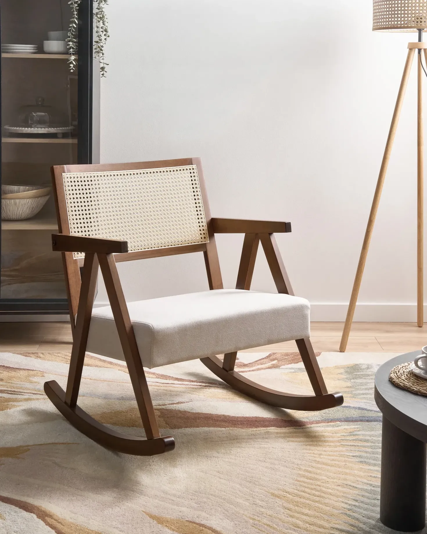 Poltrona a dondolo RYA Legno Marrone/Beige chiaro
