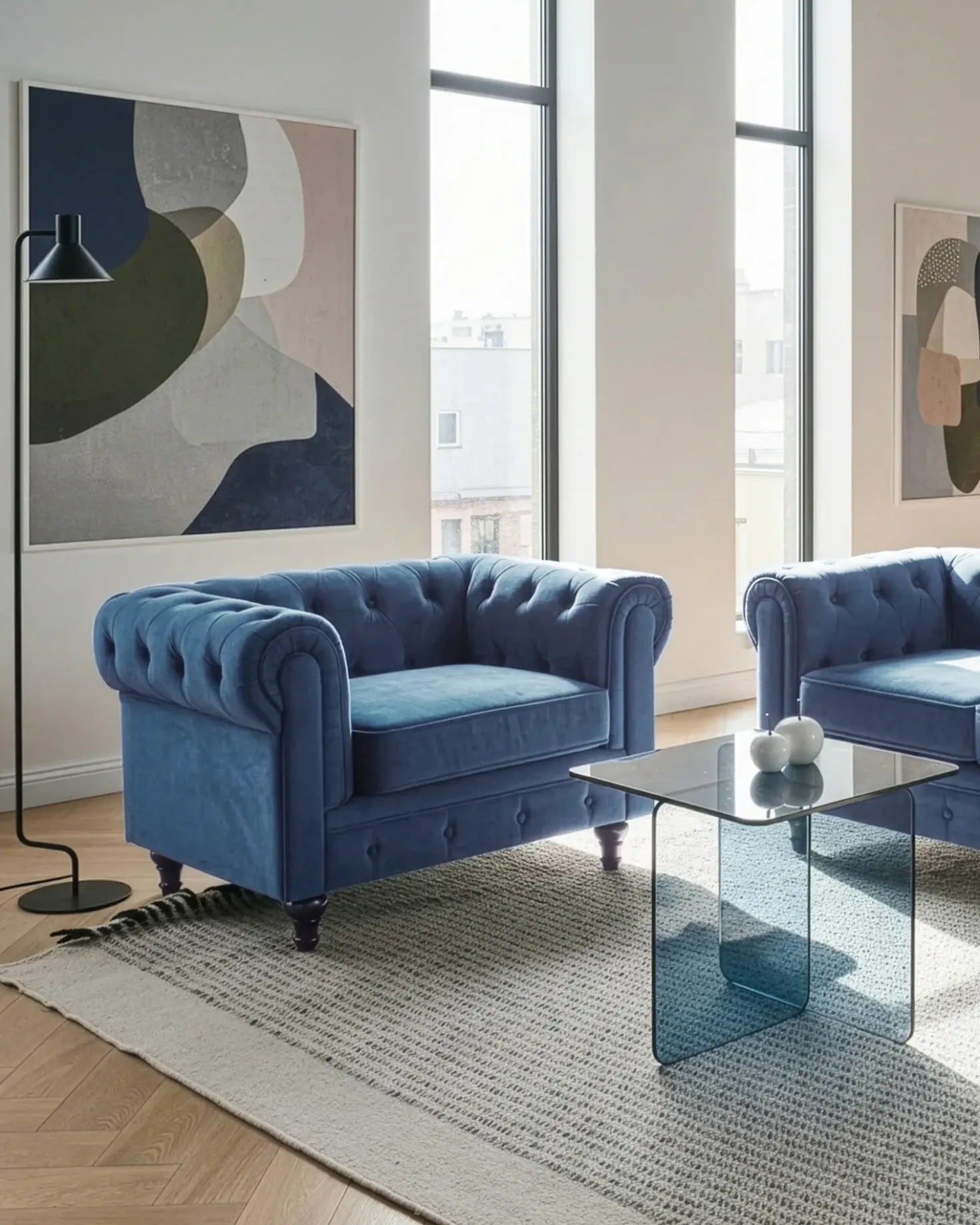 Poltrona CHESTERFIELD Velluto Blu marino