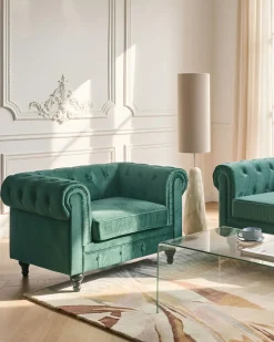 Poltrona CHESTERFIELD Velluto Verde smeraldo