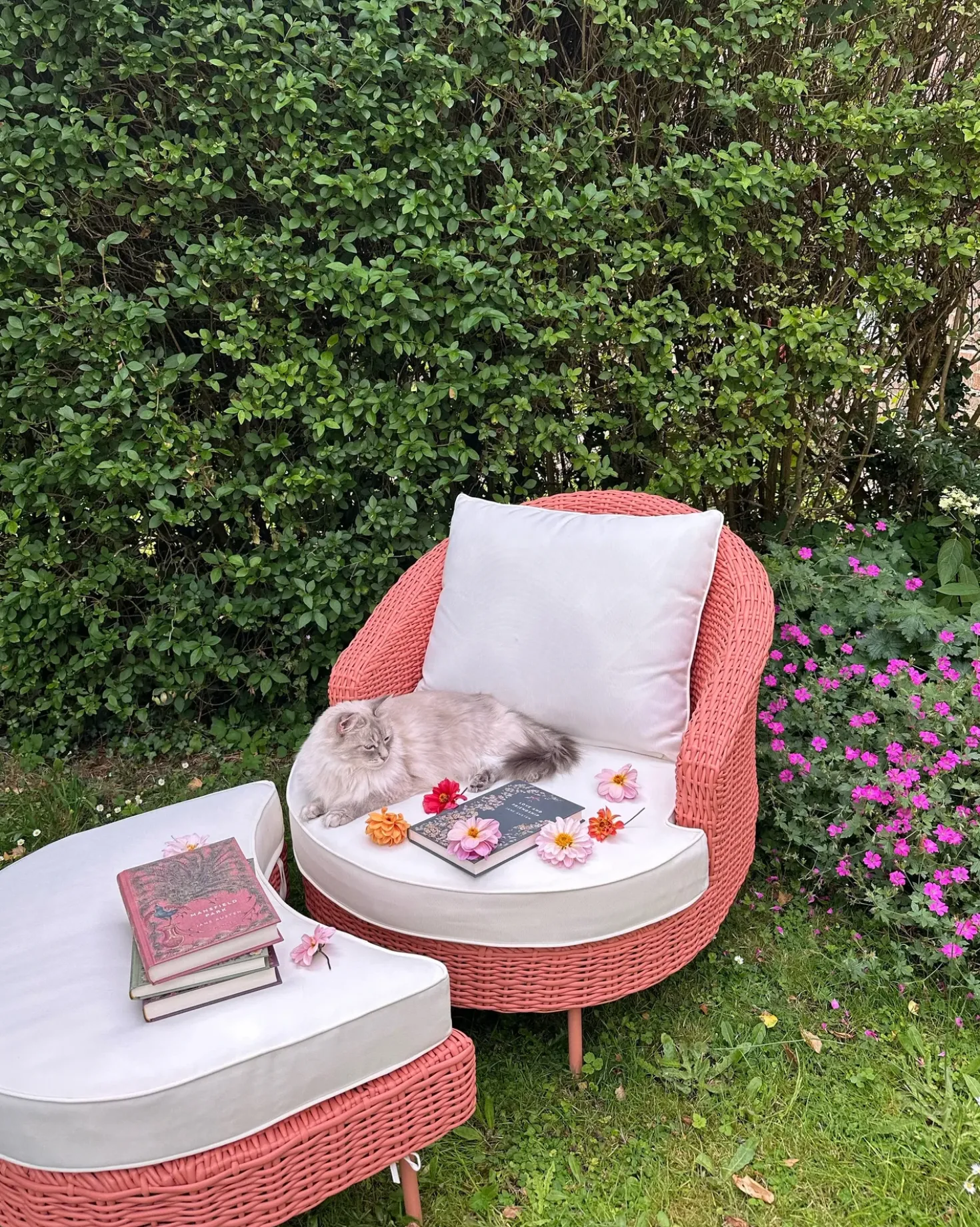 Poltrona da giardino con ottomana ARCILLE Rattan sintetico (PE) Rosa pesca