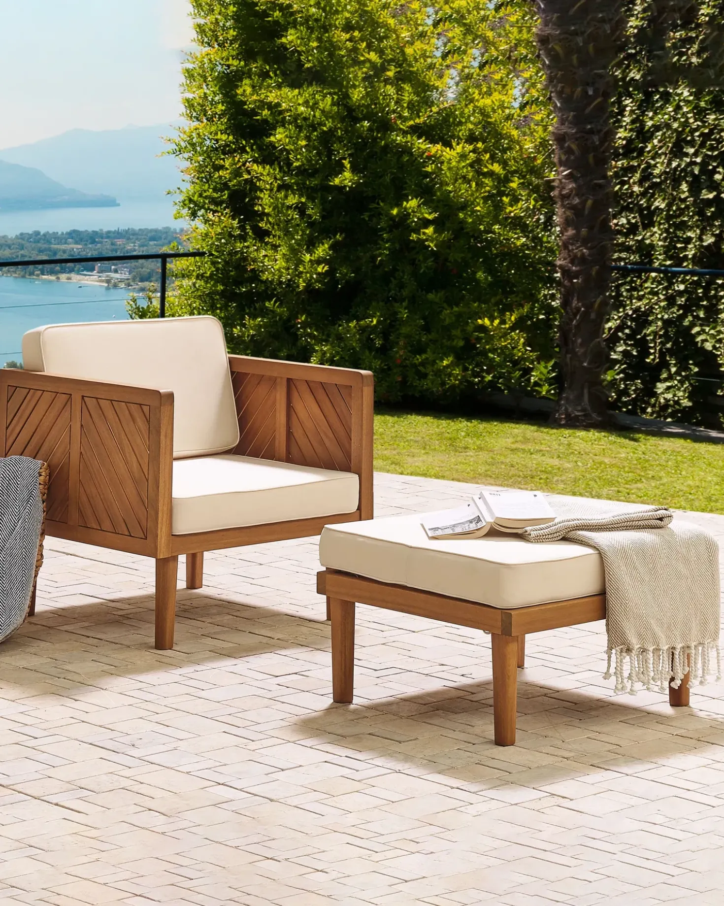 Poltrona da giardino con ottomana BARATTI Legno d'acacia Marrone