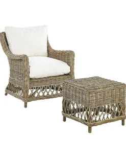 Poltrona da giardino RIBOLLA con poggiapiedi Rattan Naturale