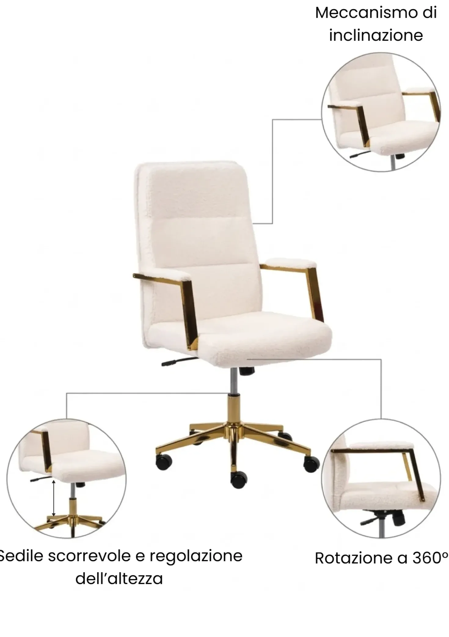 Poltrona da scrivania DEMURE Bouclé Bianco sporco