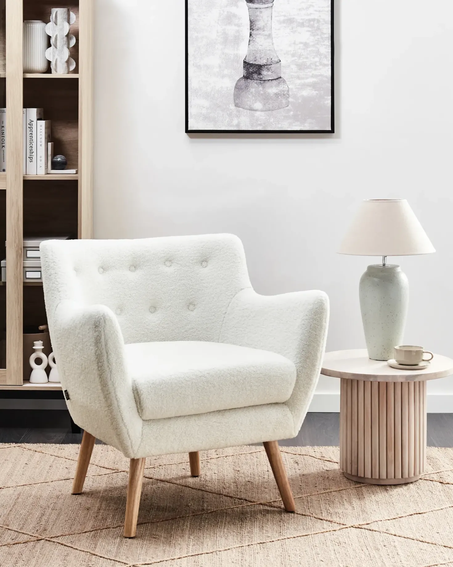 Poltrona DRAMMEN Bouclé Bianco