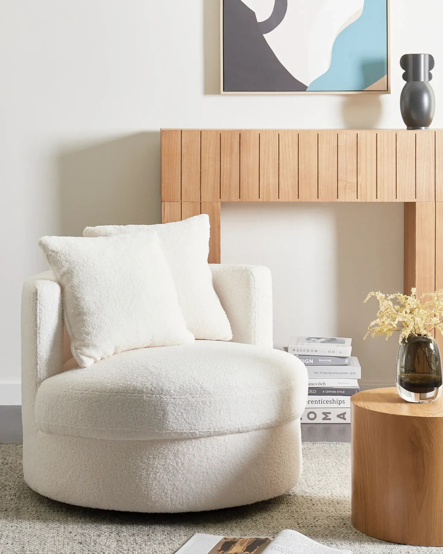 Poltrona girevole DALBY Bouclé Bianco