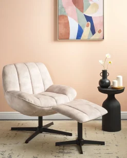 Poltrona girevole LIA con poggiapiedi Velluto Beige