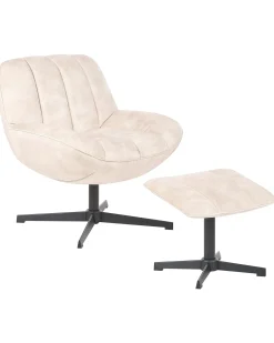Poltrona girevole LIA con poggiapiedi Velluto Beige