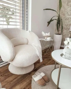 Poltrona girevole LIEKSA Bouclé Bianco sporco