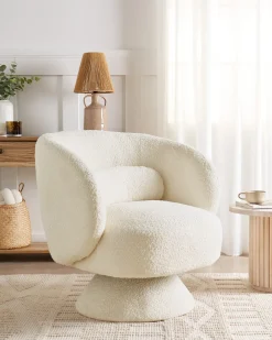 Poltrona girevole LIEKSA Bouclé Bianco sporco