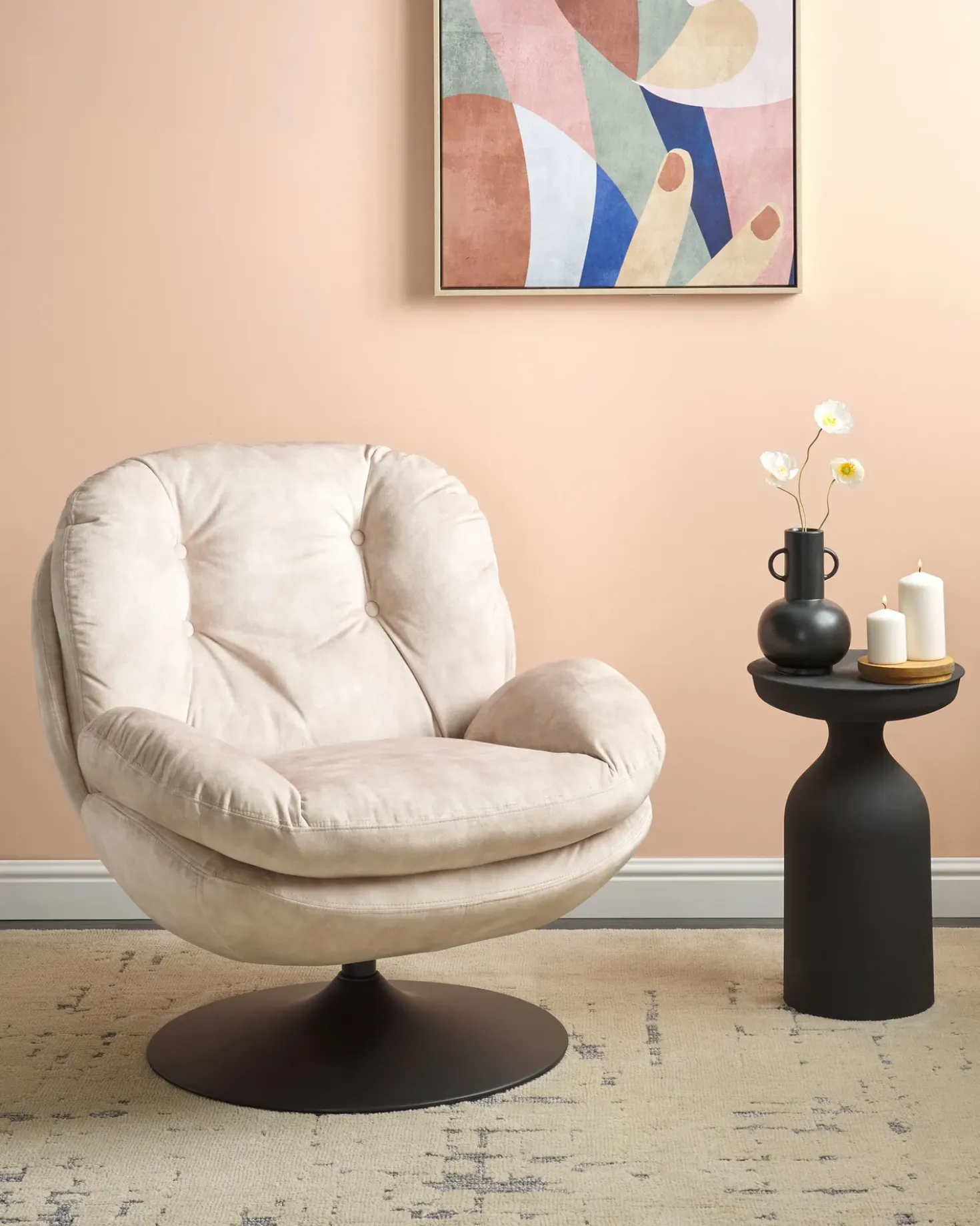 Poltrona girevole NOLVIK Velluto Beige chiaro