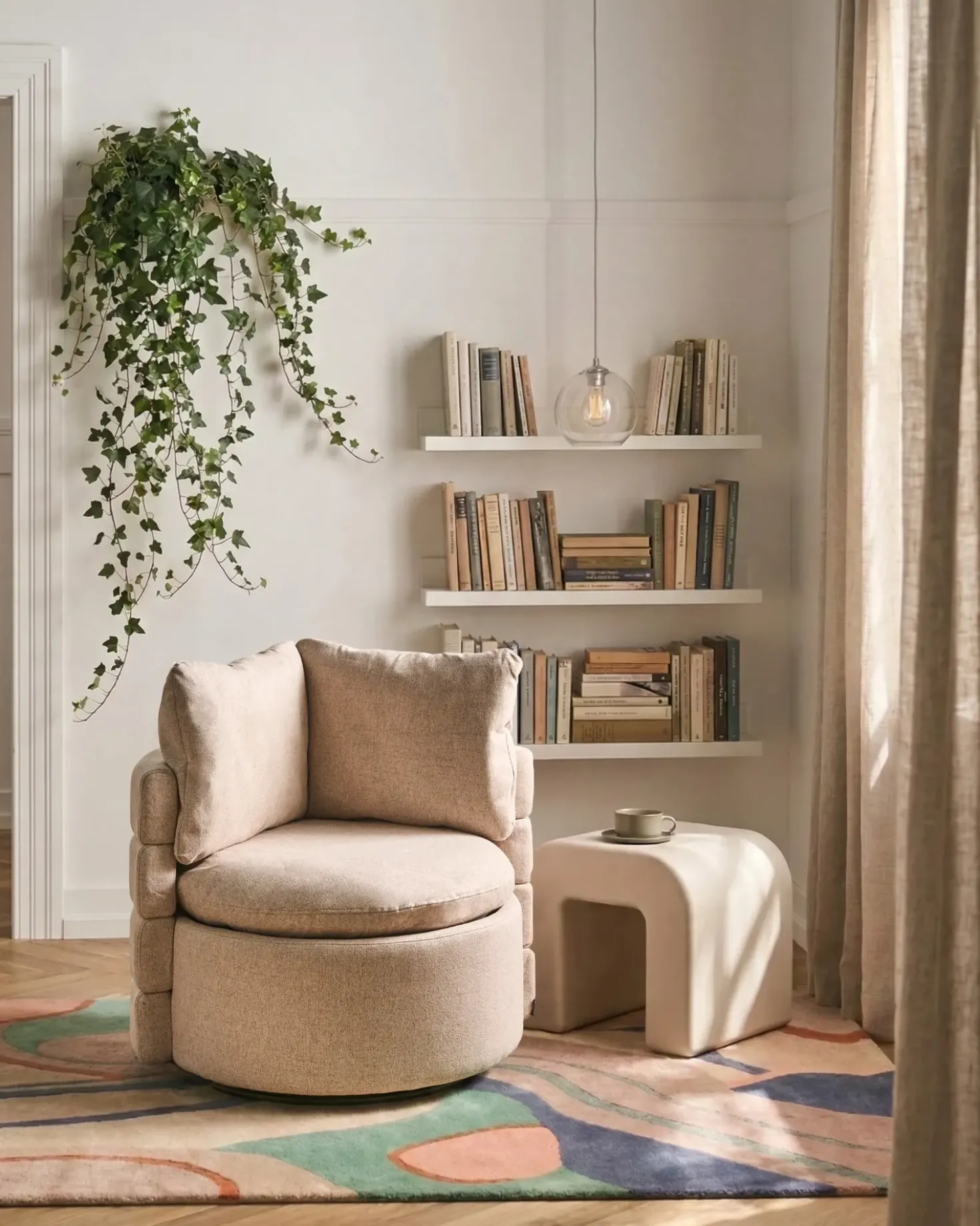 Poltrona girevole RANDERS con contenitore Tessuto Beige