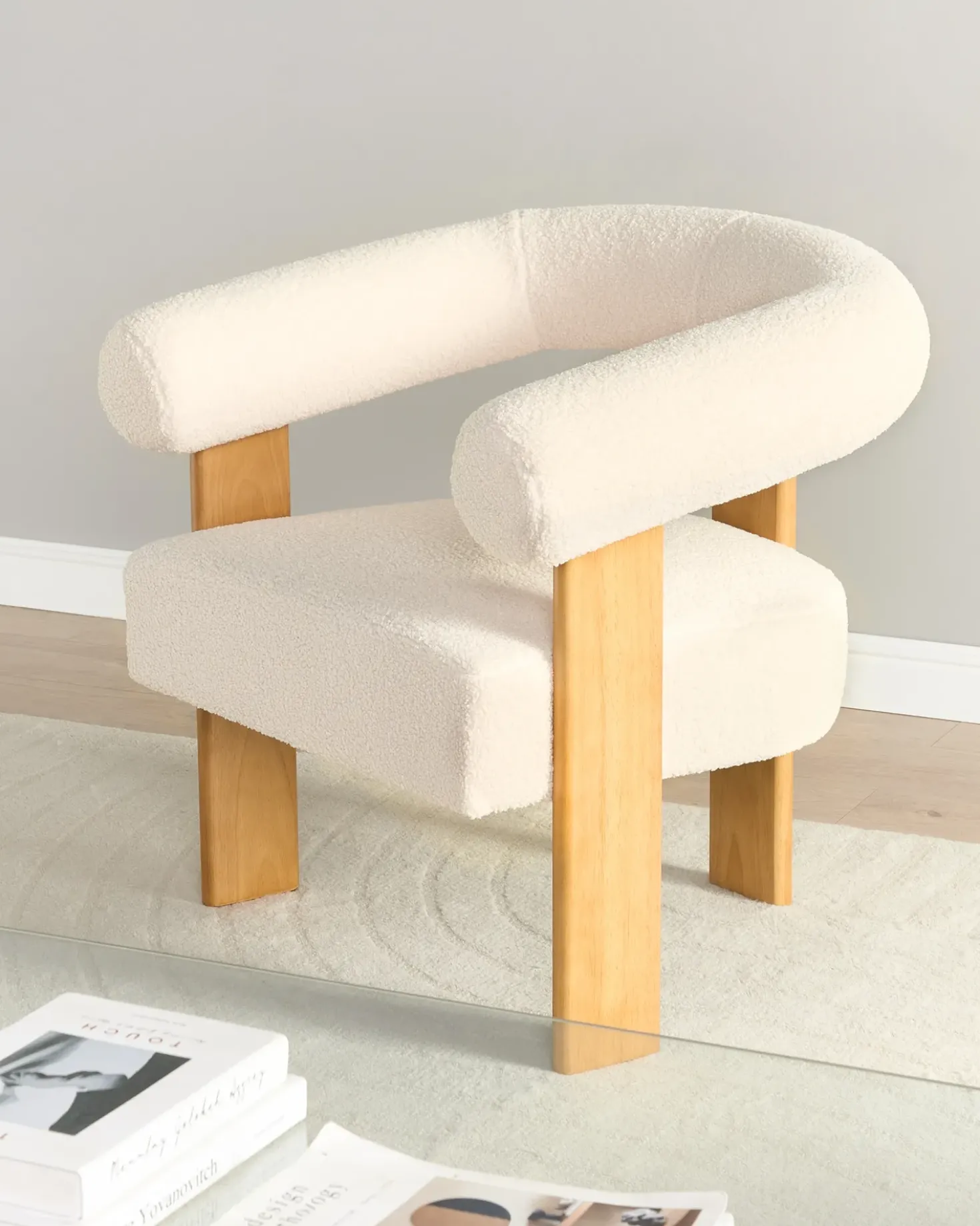 Poltrona ILBRO Bouclé Bianco sporco/Marrone chiaro